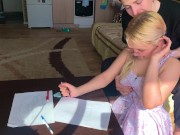 A shy student could not resist the tutor and took his dick in her mouth 4/16