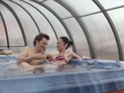 OLD4K. Chick tries swimming and being drilled by old boy in the pool 2/16