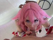 Yae Miko from the Genshin Impact Deepthroat, Facesitting and Rough Fucks with Me 2/16