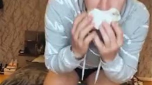 Twink worships socks after gym 