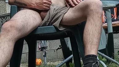 Masturbate in garden at work with sexy neighbour keeps looking over the wall at me