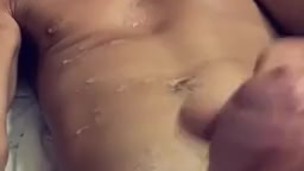Cum blasting on my chest 