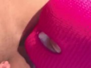 girl with beautiful and angelic eyes kneels to suck my huge cock 12/16