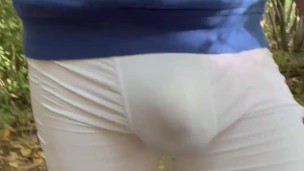 HORNY WALK in the PARK + HUGE / MASSIVE BULGE ** COCK RINGS ON **