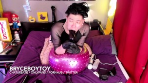 BryceBoytoy Stuffs Foot-Shaped Dildo & Huge Toys into his Gaping Asian Holes, & Moaning in Fishnets