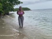 Big Ass Milf gets her Sweaty pussy Fucked while hiking on public beach