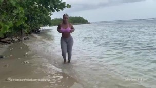 Big Ass Milf gets her Sweaty pussy Fucked while hiking on public beach