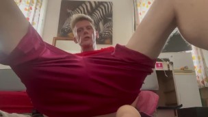 Feeling horny and takeing all dildo up my hole and see me shoot on red boxer 