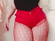 Butt and thighs dance tease in very short red shorts and fishnets!  16/16