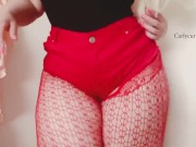 Butt and thighs dance tease in very short red shorts and fishnets!  4/16