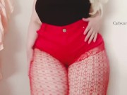 Butt and thighs dance tease in very short red shorts and fishnets!  9/16