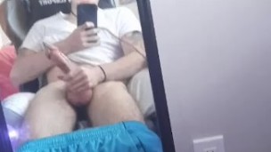 Gamer boy plays with his huge cock