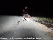 Totally naked slut on public road obedient whore humiliated 2/16