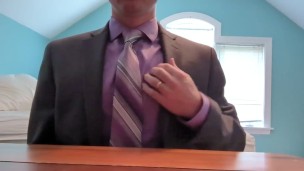 Gray Suit and Tie Office Chair Masturbation