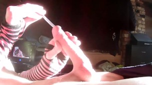 Cute femboy playing with sounding road and having a big cumshot