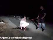 Manhandled Slut wife pissing like a dog on leash 10/16