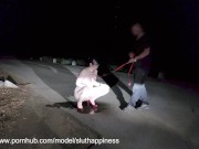 Manhandled Slut wife pissing like a dog on leash 13/16