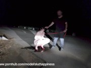 Manhandled Slut wife pissing like a dog on leash