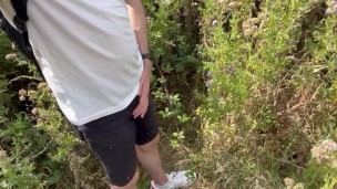 Outside masturbating my big cock in the bush.. hot, horny and hung straight guy 