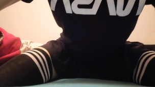 Femboy showing his skirt and riding his BD toy