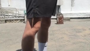 Teen twink masturbate on the public rooftop with NIKE elite socks and Adidas slippers