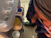 Refreshing Asian cock in front of fridge with a hot handjob  3/16