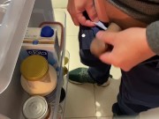 Refreshing Asian cock in front of fridge with a hot handjob  4/16