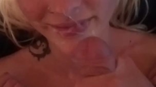 Cute blonde takes a big facial