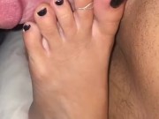 Black toe nails and toe ring Footjob cumshot POV 4/16