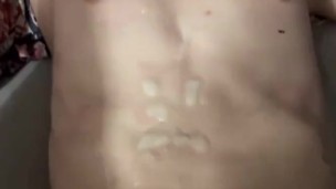 Tiny little petite amateur flat chest titties getting cum all over them