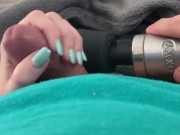 He can’t resist seeing my light blue fingernails against his cock. Cums on my hand 5/16