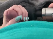 He can’t resist seeing my light blue fingernails against his cock. Cums on my hand 6/16