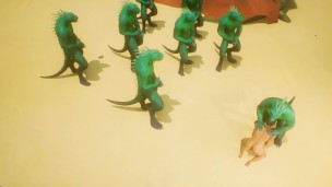 A crowd of furry aliens fuck a young guy in turn