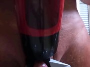 Balls crushed in a vice and hands free orgasm with stroking machine 9/16