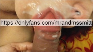 Hot Russian MILF sucks on the massage table and gets a load of cum on her face