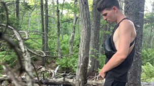 Pissing on a tree in a public public park for a viewer 