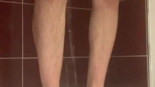 HAIRY HUNG stud busting a BIG load in SHOWER