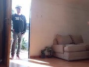 REAL warming up the delivery showing her ass and tits 11/16