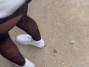 Outside blowjob and cum on nylon  13/16