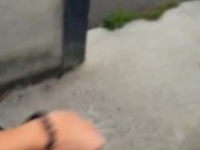 Outside blowjob and cum on nylon  14/16