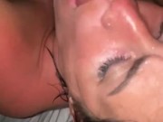 Stroking him in my mouth with bright blue sparkly fingernails til he nuts on my tongue. Cum play 👅 8/16