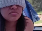 belleza en el bosque, hago mamada profunda y titjob a mi consolador...!!! 16/16