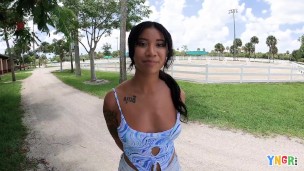 YNGR - Chicago Teen Ameena Green Sucks Cock In Public Before Oiling Up And Fucking Hard