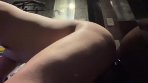 A fat Japanese man gaining sexual pleasure by inserting a door-mounted dildo into his anus.