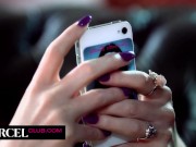 Lesbian sex between 2 gorgeous big boobs brunettes 1/16