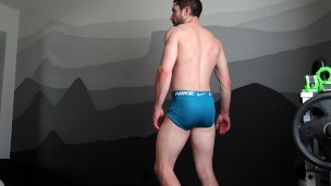 Roleplay: 10-month check in with your personal trainer (strip, flex, stroke, and BLAST cum!)