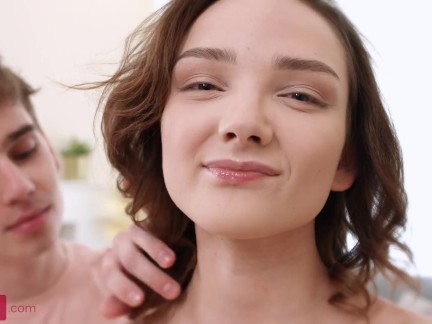 Fragile gal facialized after hot lovemaking with horny BF