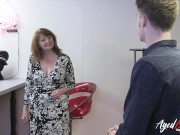 Hot mature mom, slips the business card to the young guy, hoping for a hot love night. It worked, the guy takes Lady Ava 2/16