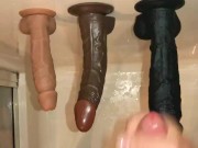 shower masturbation with some ass to mouth using suction cup dildos 13/16