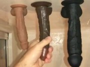shower masturbation with some ass to mouth using suction cup dildos 14/16